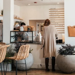 a woman in a coffee shop