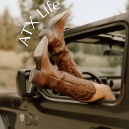 a pair of boots out of a car window